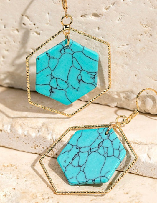 Hexagon Stone Earrings